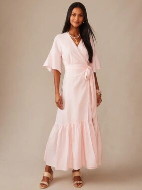 NWT J. McLaughlin Linen Blend Blush Pink Wrap Maxi Dress - size extra small